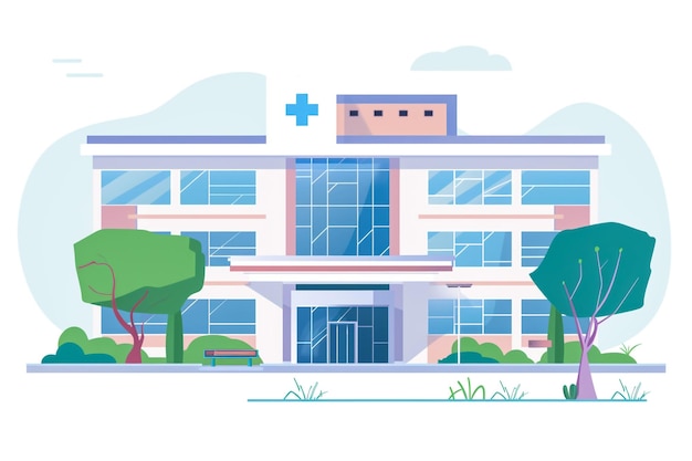 a drawing of a hospital with a blue stethoscope on it