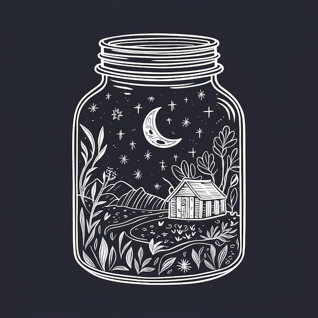 a drawing of a house in a jar that says the moon Charming Coloring Page of a Jar