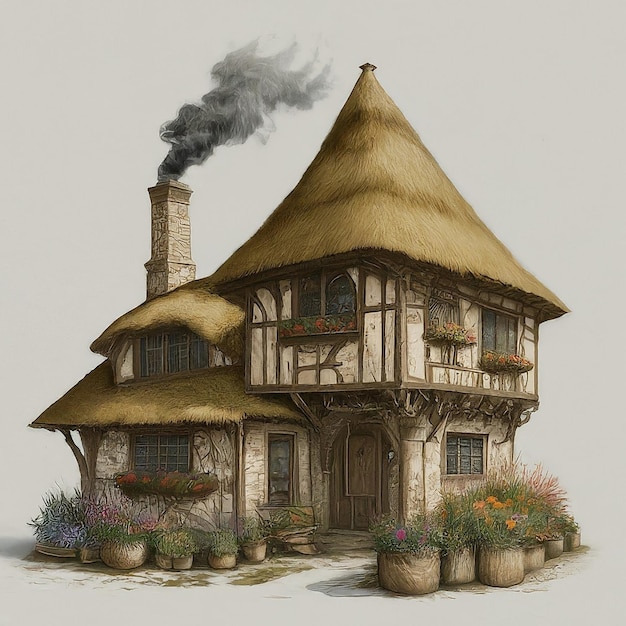 Photo a drawing of a house with a chimney and a chimney