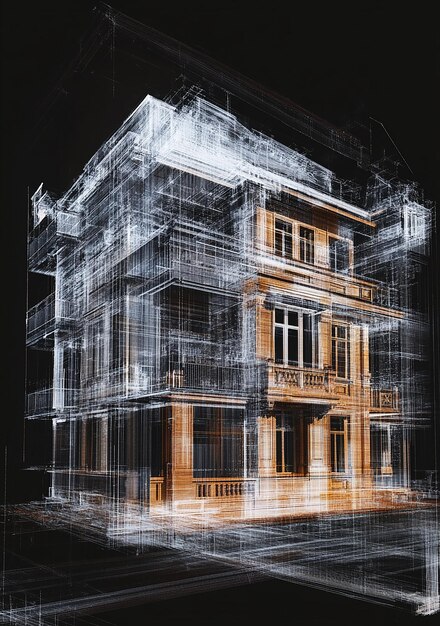 Photo a drawing of a house with a lot of windows on it