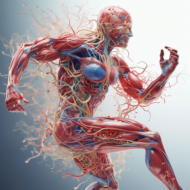 A drawing of a human body with the muscles labeled with the body.