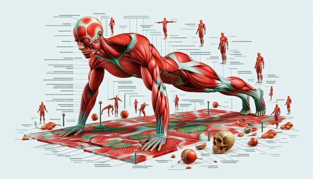 Photo a drawing of a human body with a red ball and the words  brain  on it