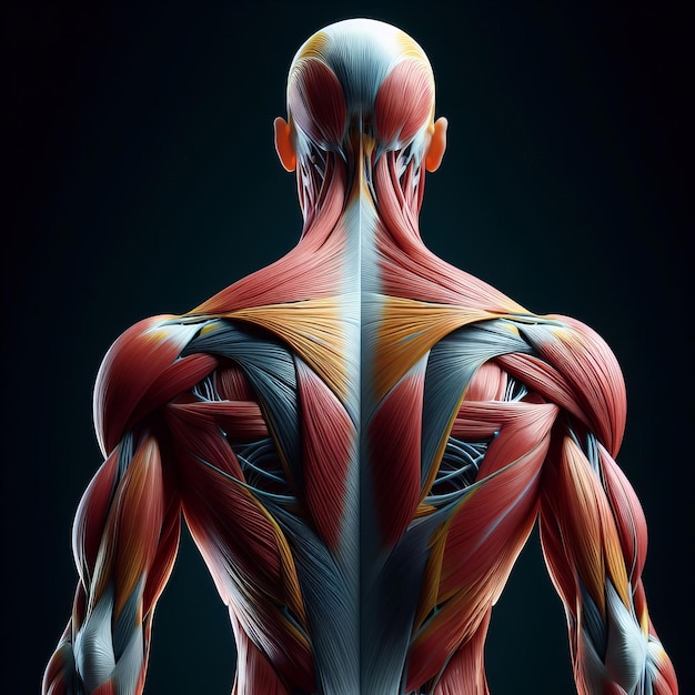 a drawing of a human body with a red and blue striped pattern