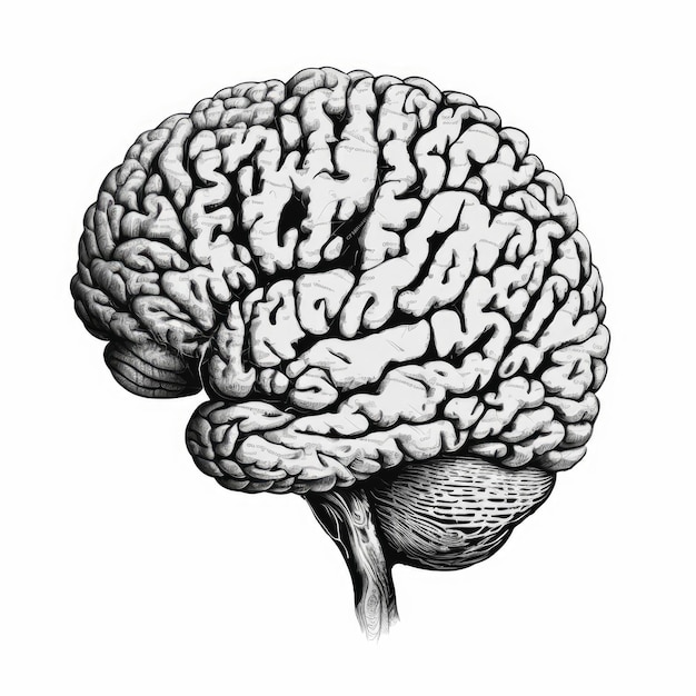 A drawing of a human brain with the word brain on it.