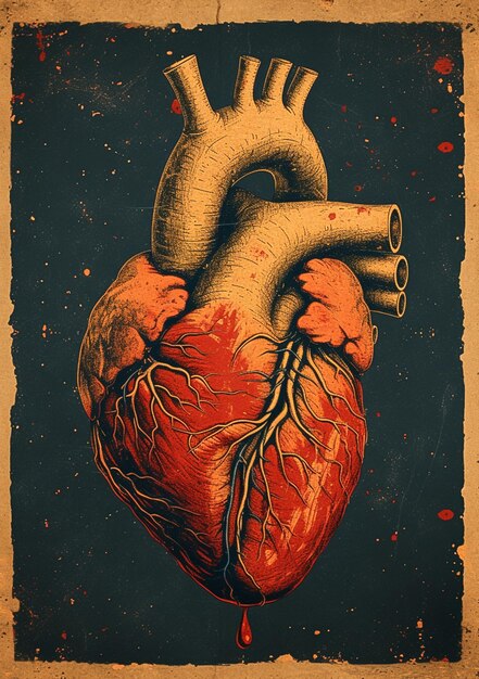 Drawing of a human heart with blood dripping down it