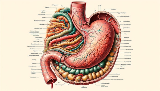 a drawing of a human heart with the word stomach on it