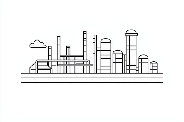 Photo drawing of an industrial plant outline with a single line concept of factory architecture and continuous line drawings illustration of a modern graphic design