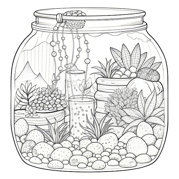 a drawing of a jar with berries and berries on it Beautiful Coloring Page Featuring a Jar