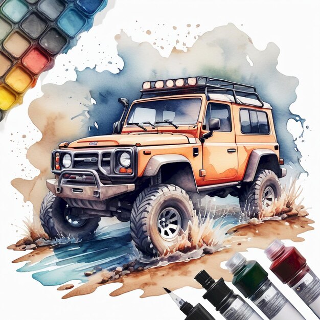 Photo a drawing of a jeep with a picture of a spray bottle on it