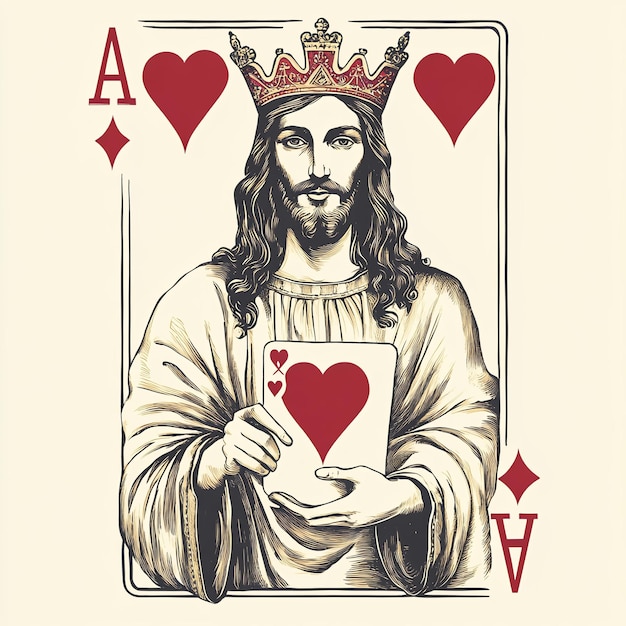 Photo a drawing of a king holding a card with hearts and hearts