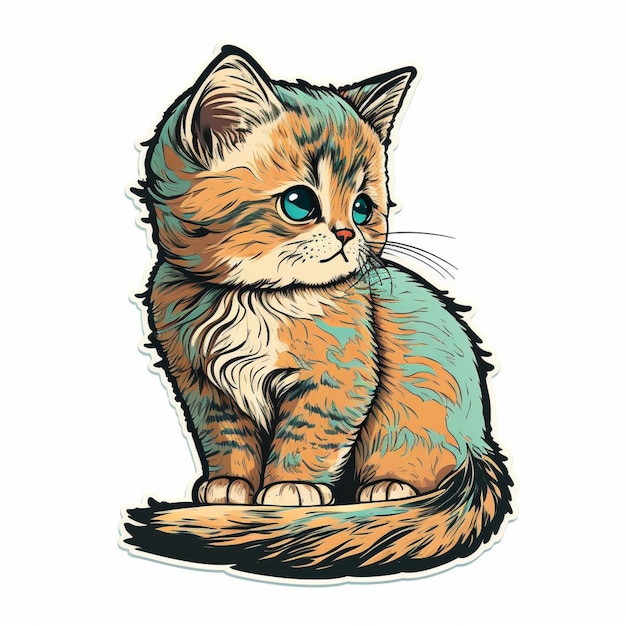 A drawing of a kitten with blue eyes.