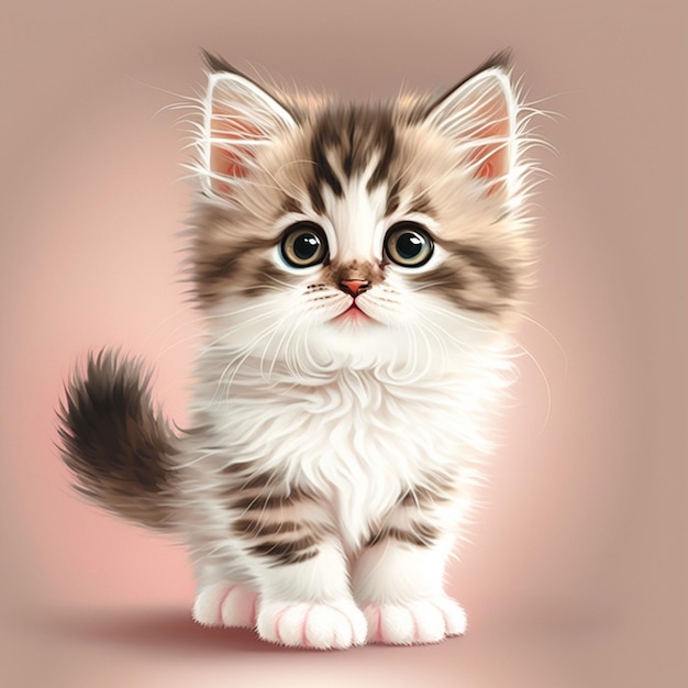 A drawing of a kitten with a brown and white fur.