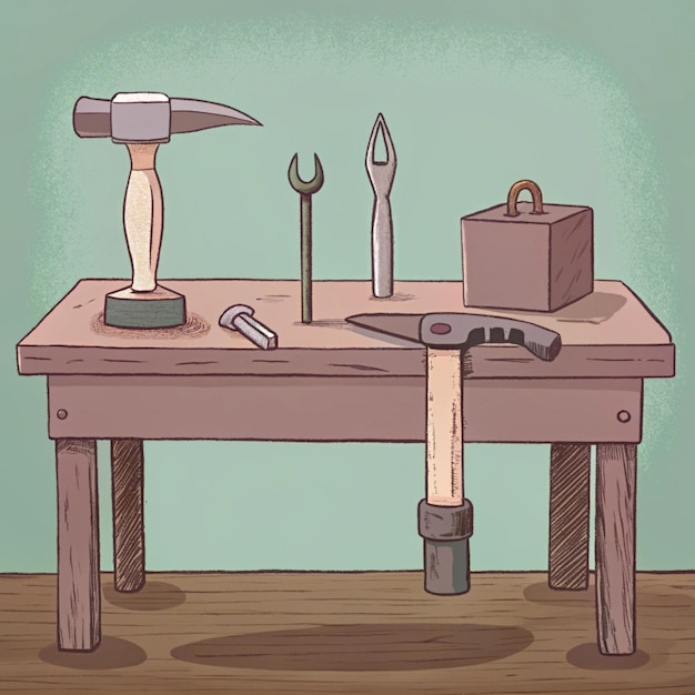 a drawing of a knife and a knife on a table