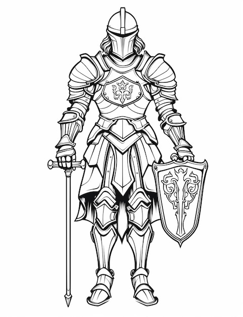 Photo a drawing of a knight in armor holding a sword and shield generative ai