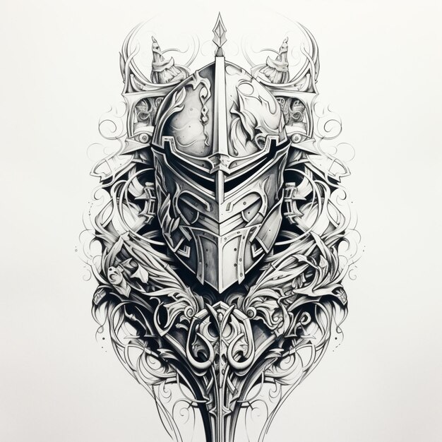 Photo drawing of a knight in armor with a shield and shield image ai generated art