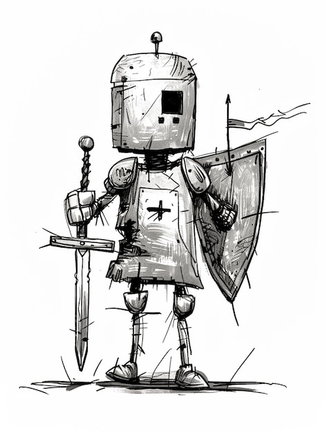 Photo a drawing of a knight with a sword and shield