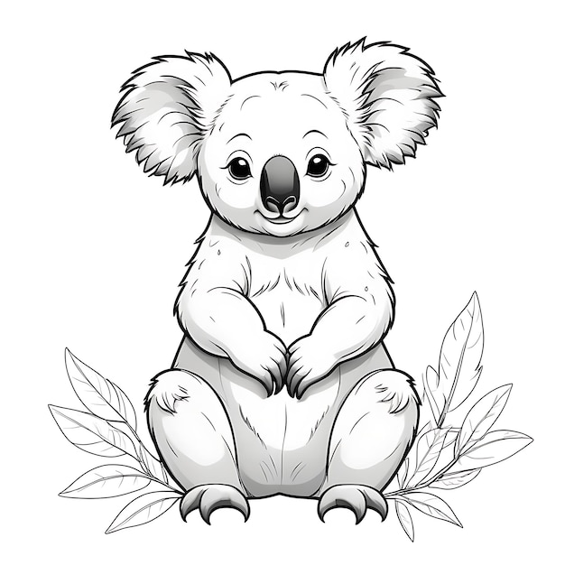 Photo a drawing of a koala animal with a black and white background