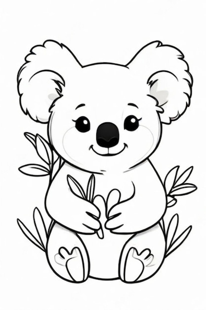 a drawing of a koala bear with a leaf in the background