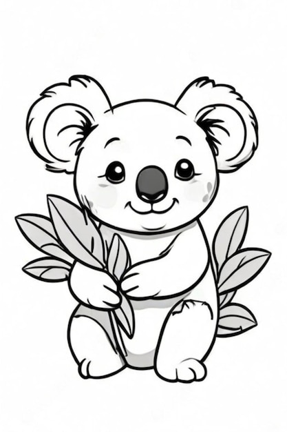 a drawing of a koala bear with a leaf in the background