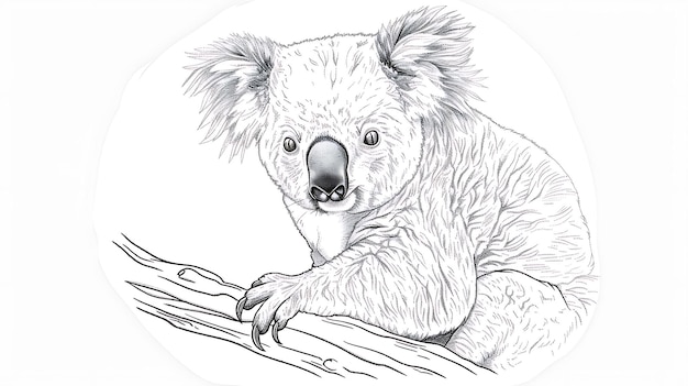 a drawing of a koala with a black and white background