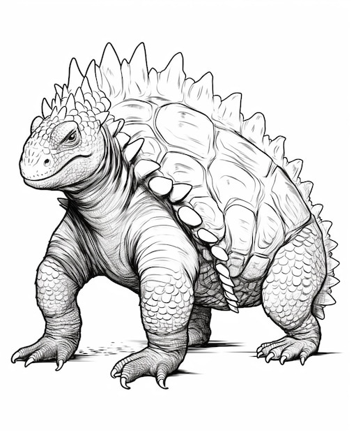 A drawing of a large dinosaur with a large head and large legs generative ai