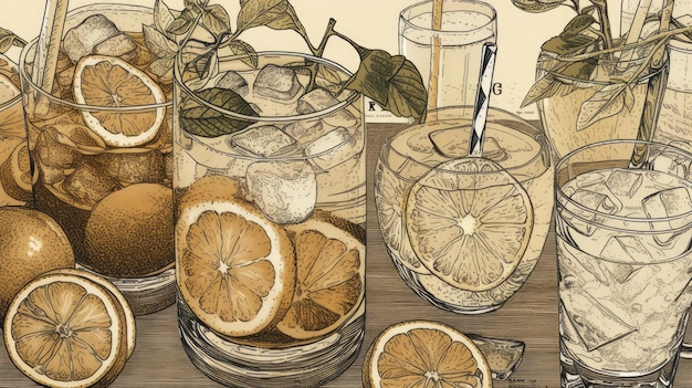 A drawing of lemon drinks