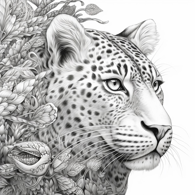 A drawing of a leopard with a snake on its back generative ai