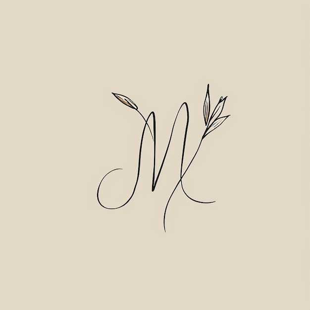 Photo a drawing of a letter m and a t with a branch on it