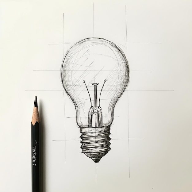 Photo a drawing of a light bulb with a pencil in it