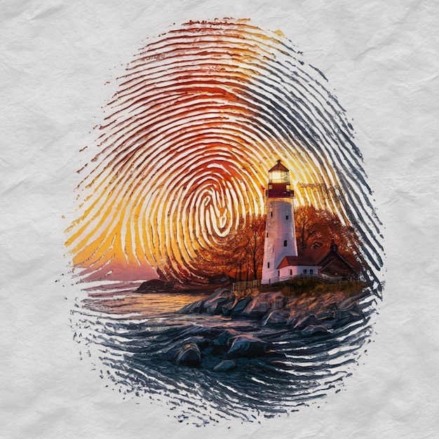 Photo a drawing of a lighthouse with a ring of a fingerprint