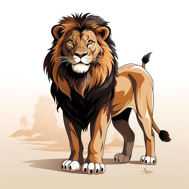 Drawing of lion standing on plain ground with its front paws in the air Generative AI