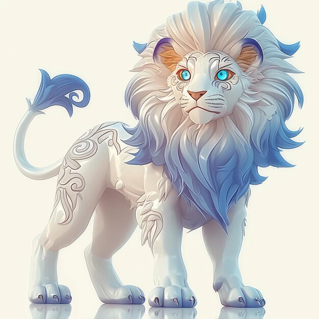 Photo a drawing of a lion with a blue mane and a lion on it