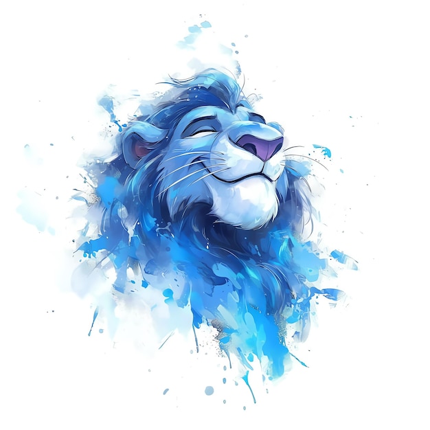 Photo a drawing of a lion with blue water splashes