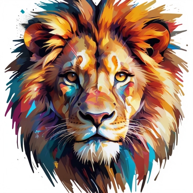 a drawing of a lion with a colorful background