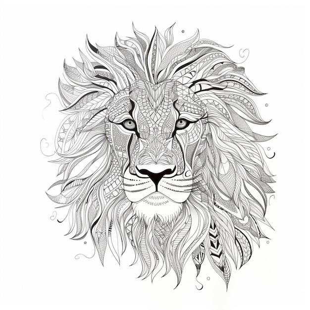 A drawing of a lion with a large mane and a feather generative ai