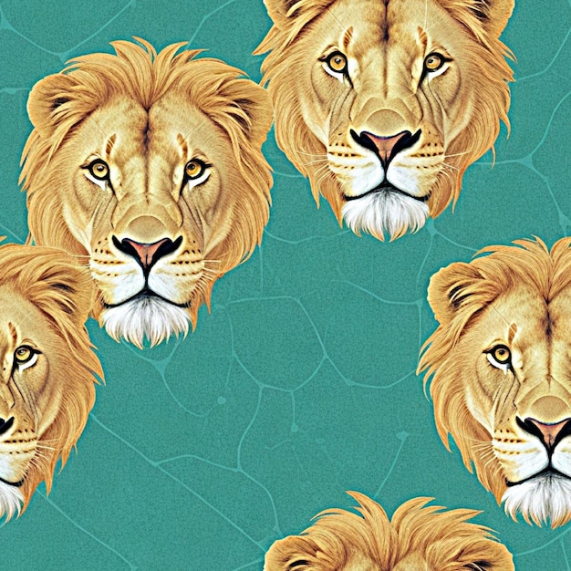 drawing of lions on a green background with a pattern of lions on it