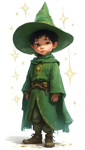 Photo a drawing of a little boy in a green dress