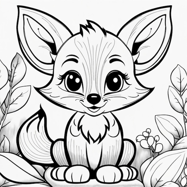 a drawing of a little fox with a black and white background