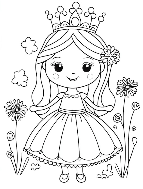 a drawing of a little girl with flowers and a picture of a doll with a flower in her hair