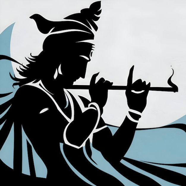 a drawing of a lord Krishna playing a flute