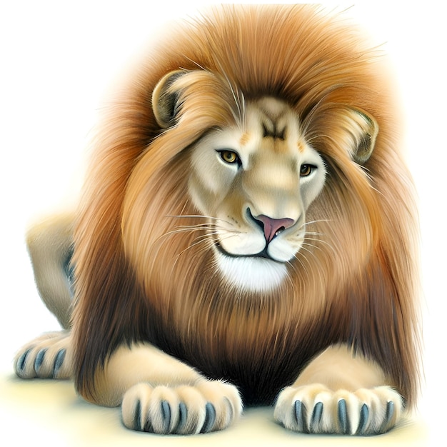 Drawing of a male lion African savannah theme white background