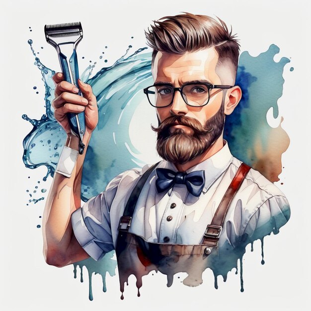 a drawing of a man holding a brush with a paint brush in his hand