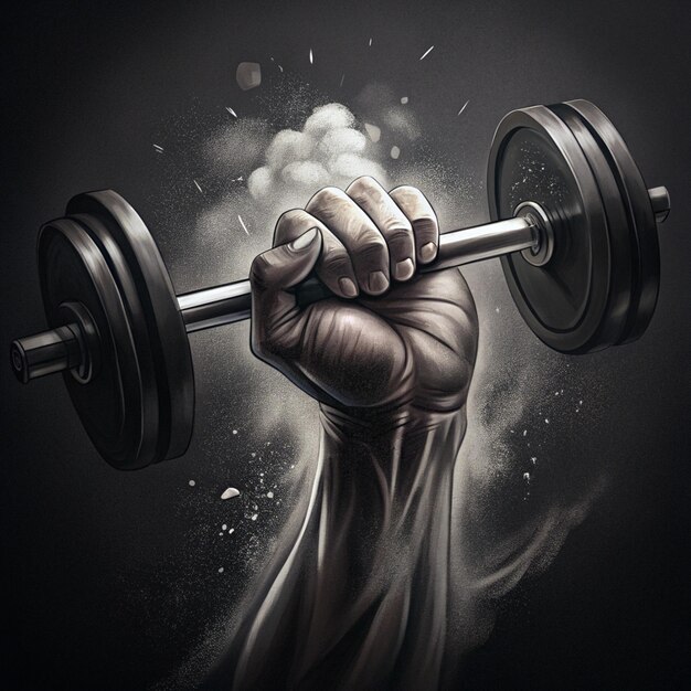 Photo a drawing of a man lifting a barbell with the words quot hands quot on it