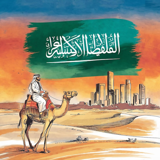 a drawing of a man riding a camel with the word  peace  on it