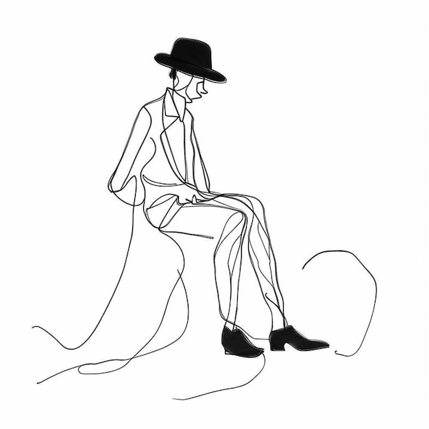 a drawing of a man wearing a hat and a hat