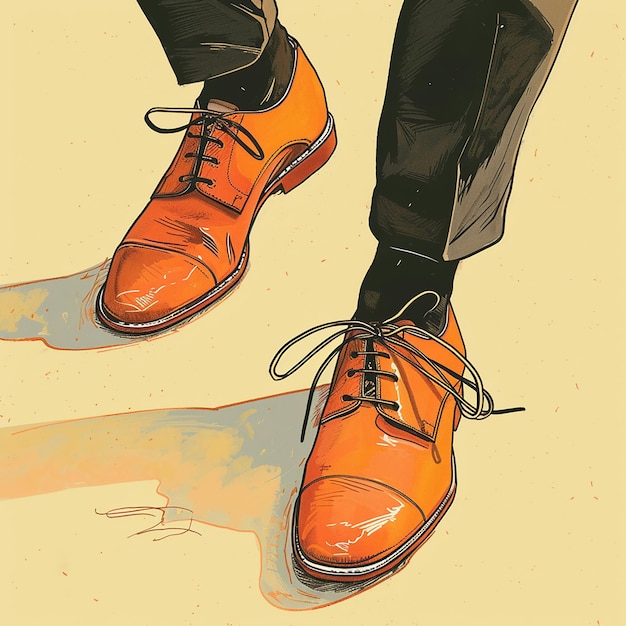 Photo a drawing of a man wearing orange shoes with a yellow background