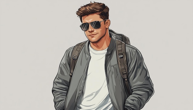 a drawing of a man wearing sunglasses and a jacket