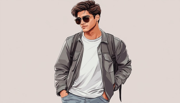 a drawing of a man wearing sunglasses and a jacket