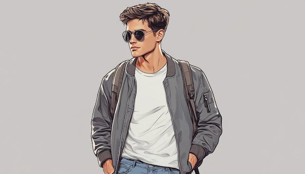 a drawing of a man wearing sunglasses and a jacket