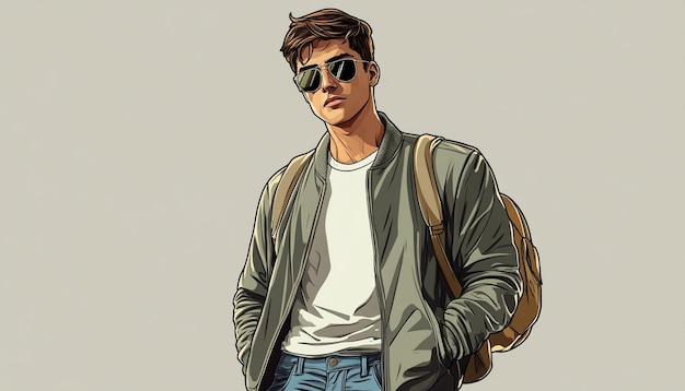 a drawing of a man wearing sunglasses and a jacket